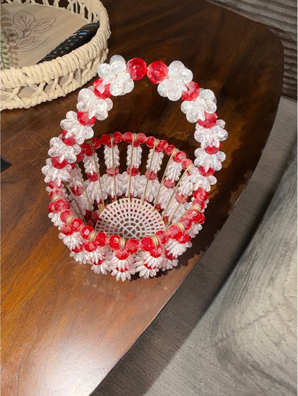 Red and White Beaded Basket